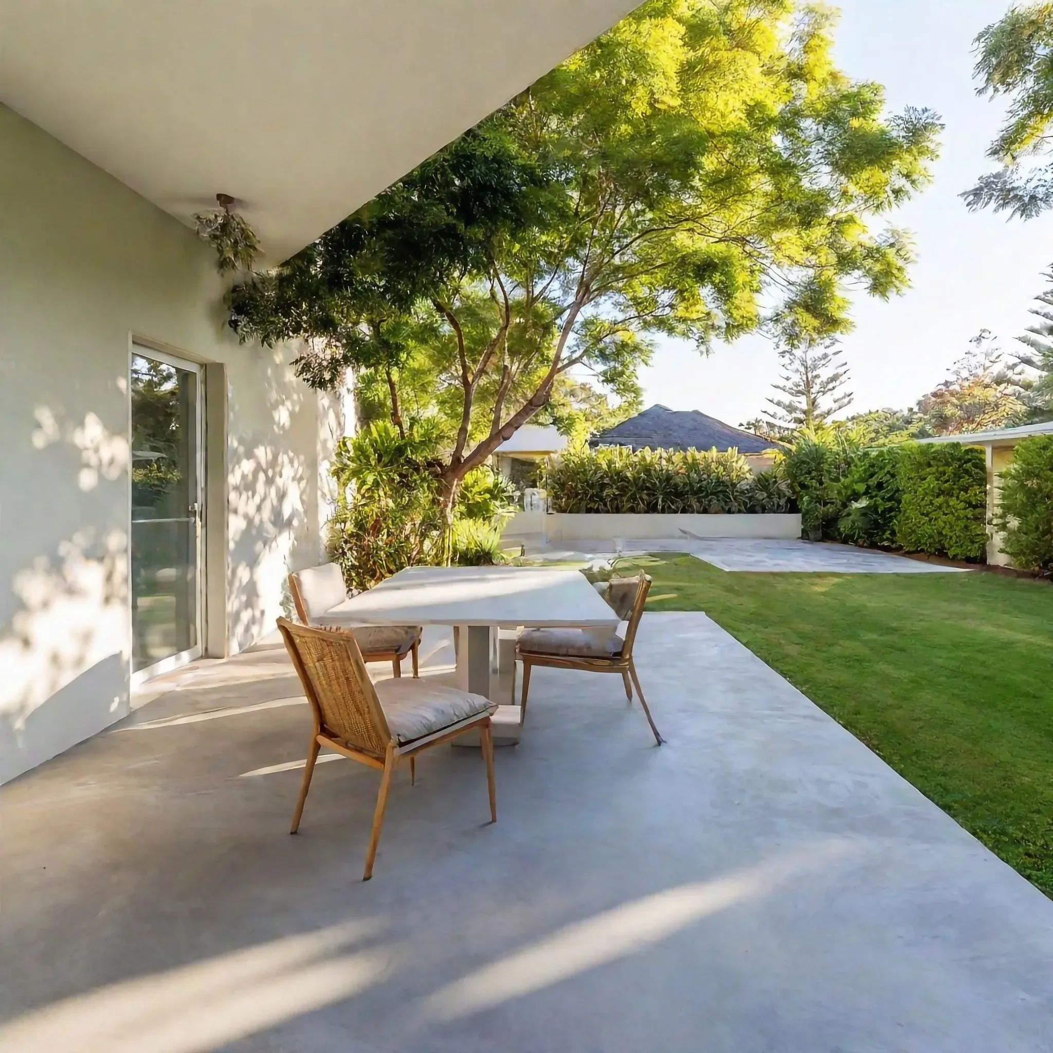 Concrete patio with outdoor furniture